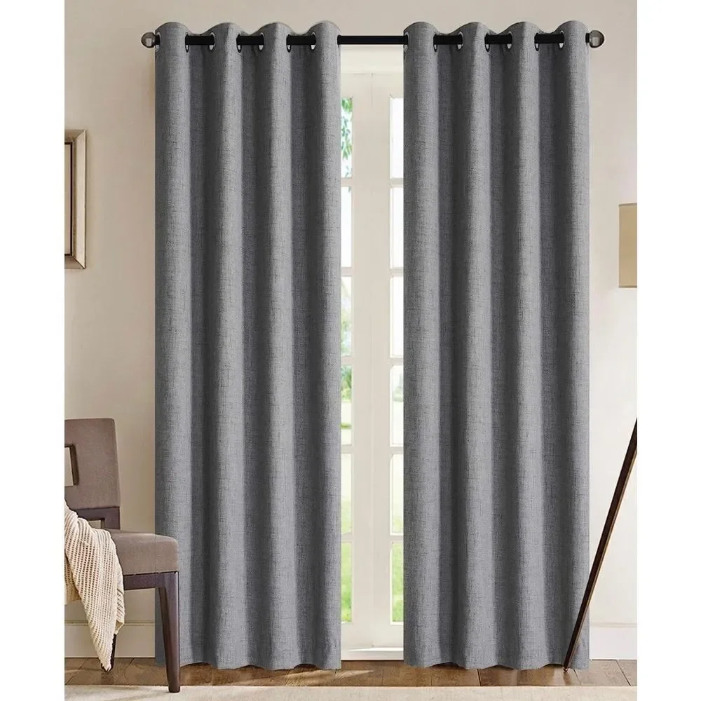 NEW Curtains Linen Look Blackout Grommet W100 x L84